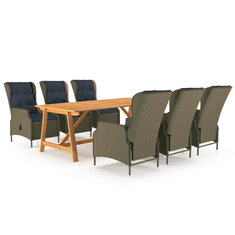 Ensemble à manger de jardin 7 pcs Marron