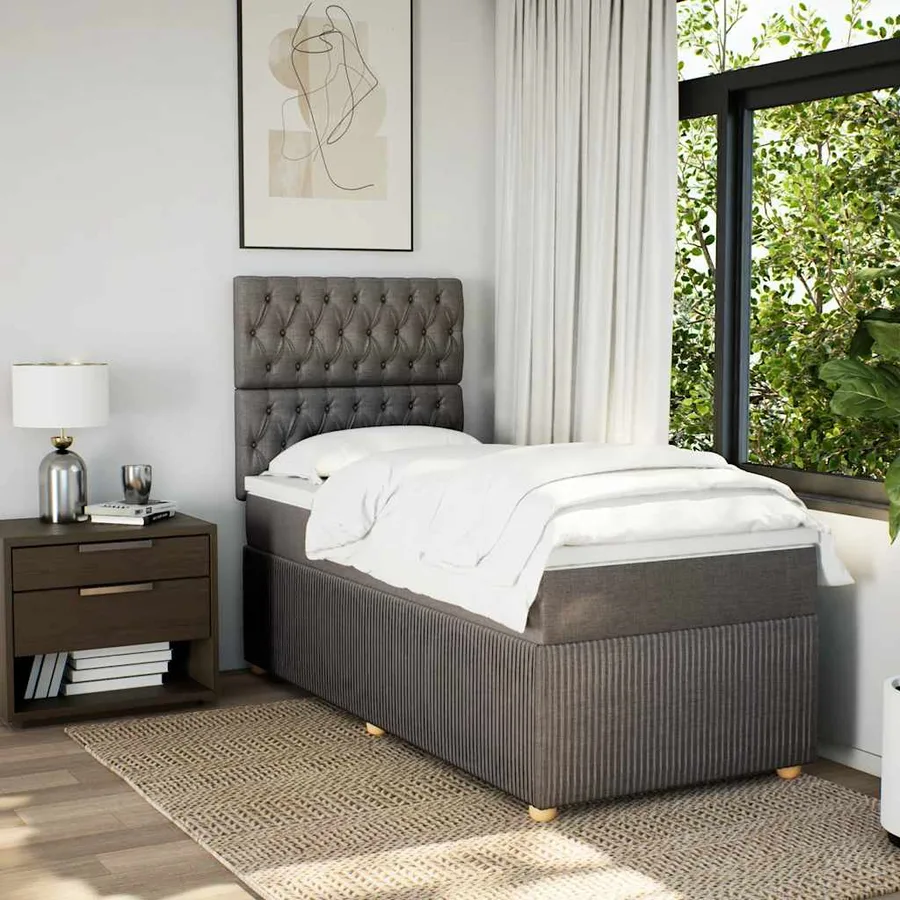 Sommier à lattes de lit avec matelas Taupe 90x200 cm Tissu - 5