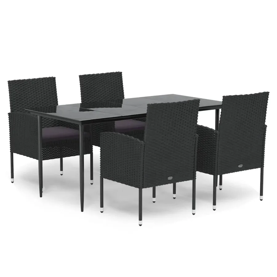 Ensemble à manger de jardin coussins 5pcs Noir Résine tressée - 2