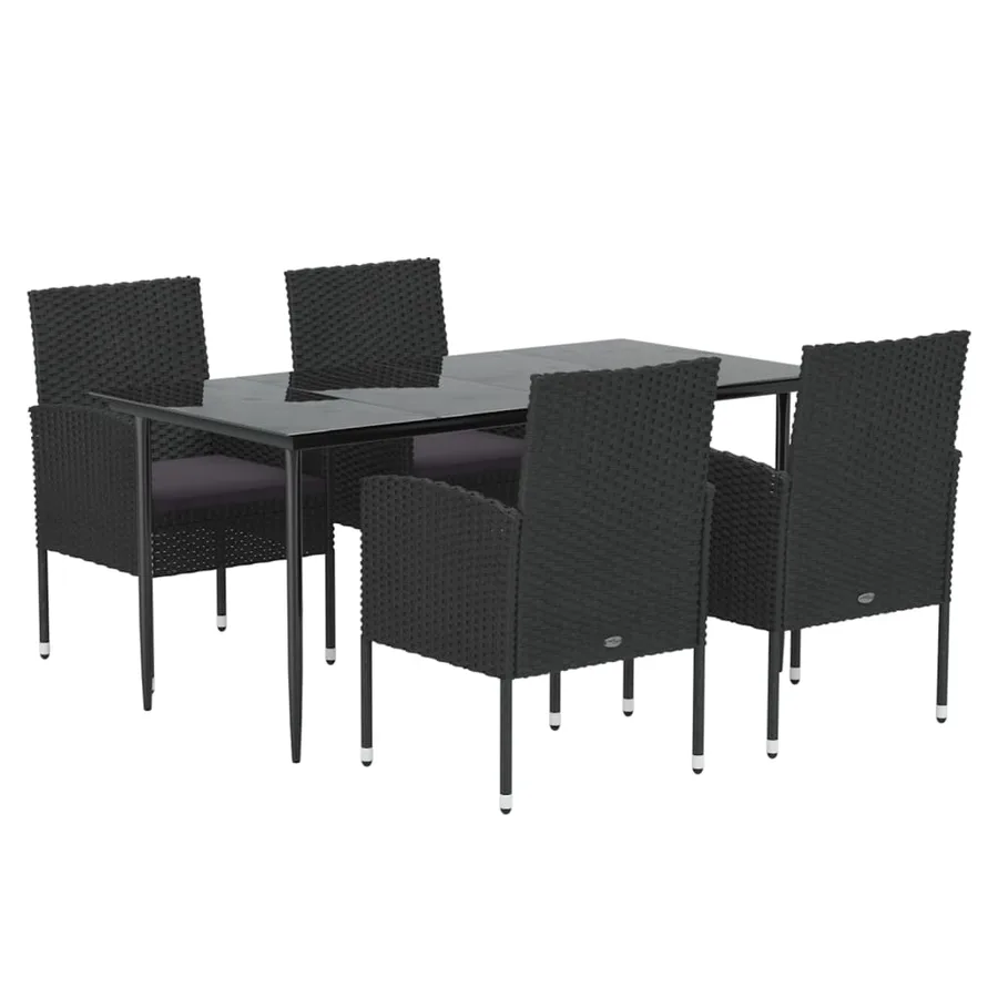 Ensemble à manger de jardin coussins 5pcs Noir Résine tressée - 3