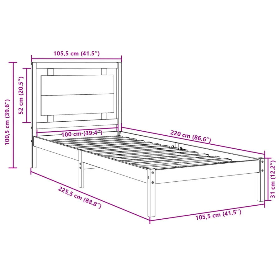 Cadre de lit extra long sans matelas 100x220 cm bois massif - 9