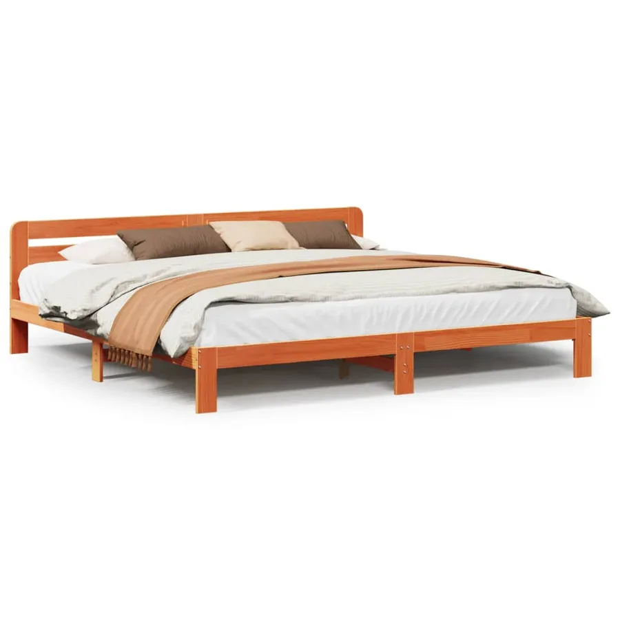 Cadre de lit sans matelas cire marron 200x200cm bois pin massif - 2