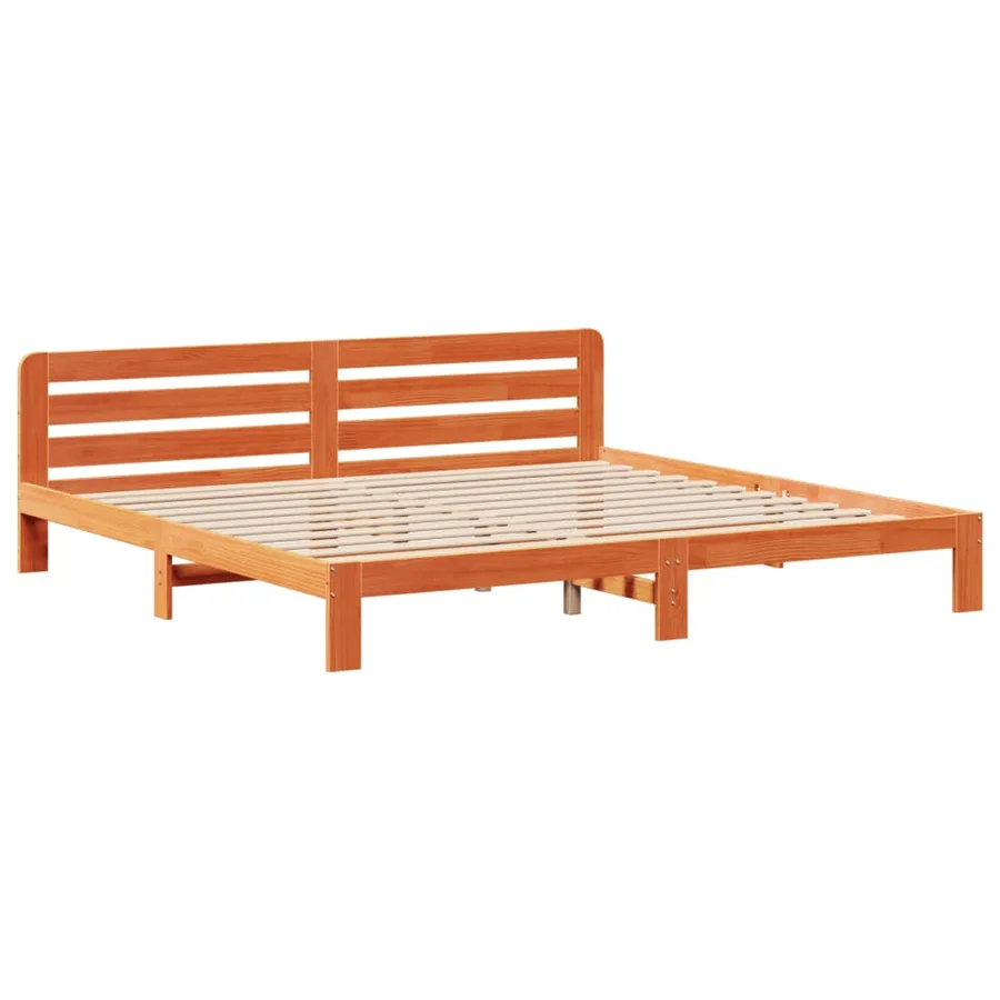Cadre de lit sans matelas cire marron 200x200cm bois pin massif - 3
