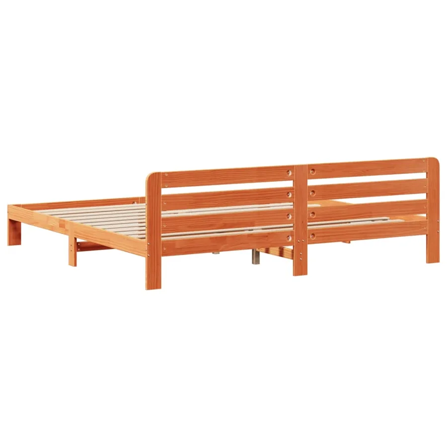 Cadre de lit sans matelas cire marron 200x200cm bois pin massif - 6