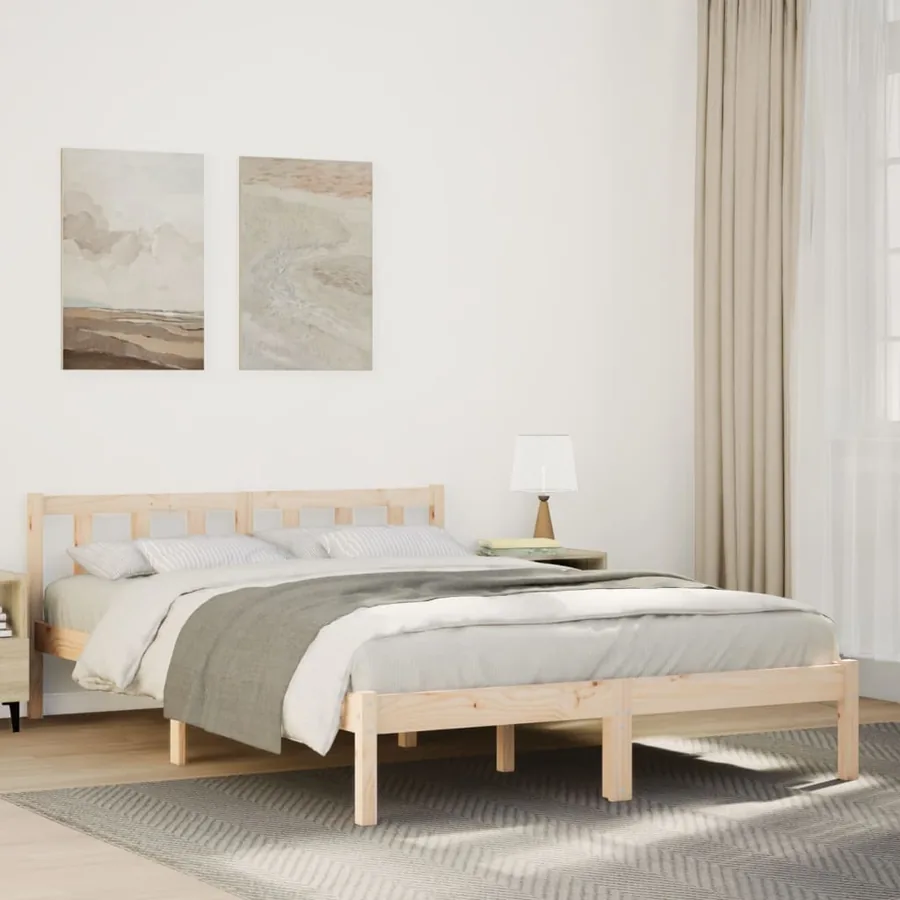 Cadre de lit extra long sans matelas 140x210 cm bois massif pin