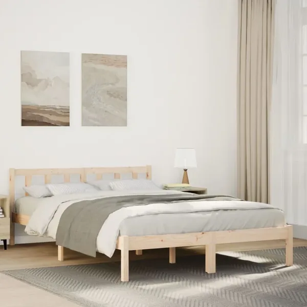 Cadre de lit extra long sans matelas 140x210 cm bois massif pin