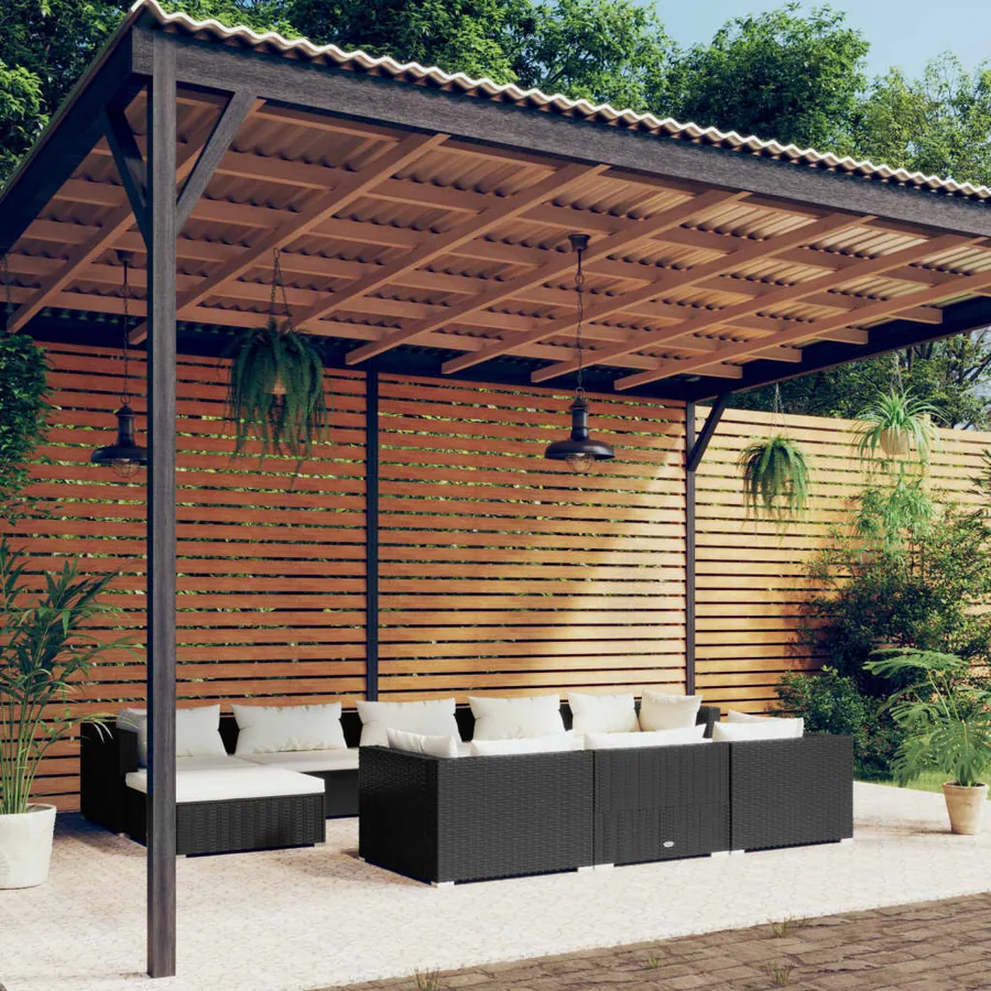 Salon de jardin 10 pcs avec coussins Noir Résine tressée