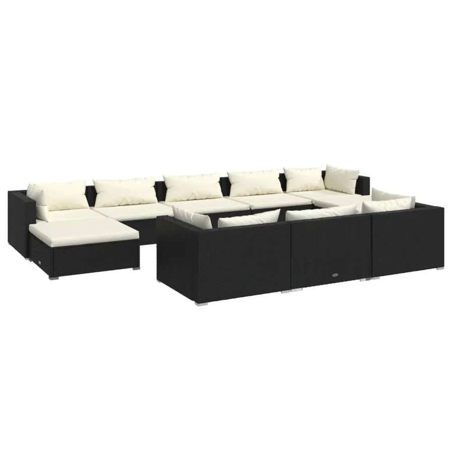 Salon de jardin 10 pcs avec coussins Noir Résine tressée - 2