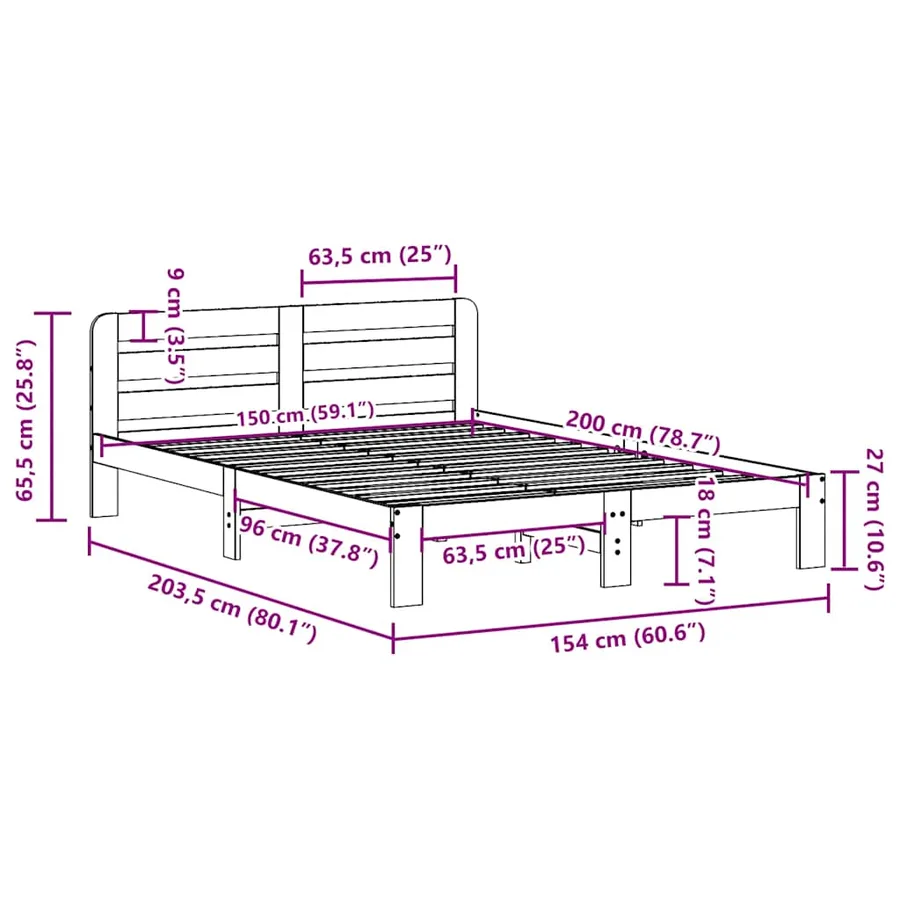 Cadre de lit sans matelas cire marron 150x200cm bois pin massif - 9