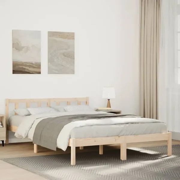 Cadre de lit extra long sans matelas 140x220 cm bois massif pin