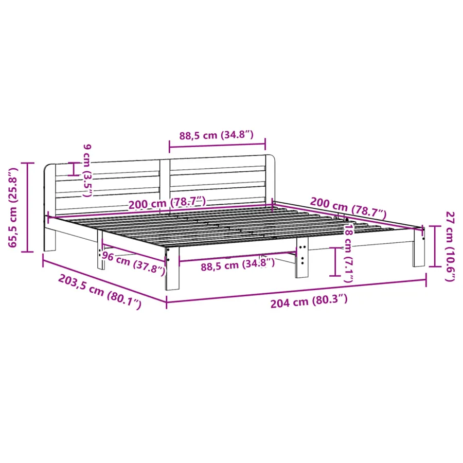 Cadre de lit sans matelas 200x200 cm bois massif de pin - 9