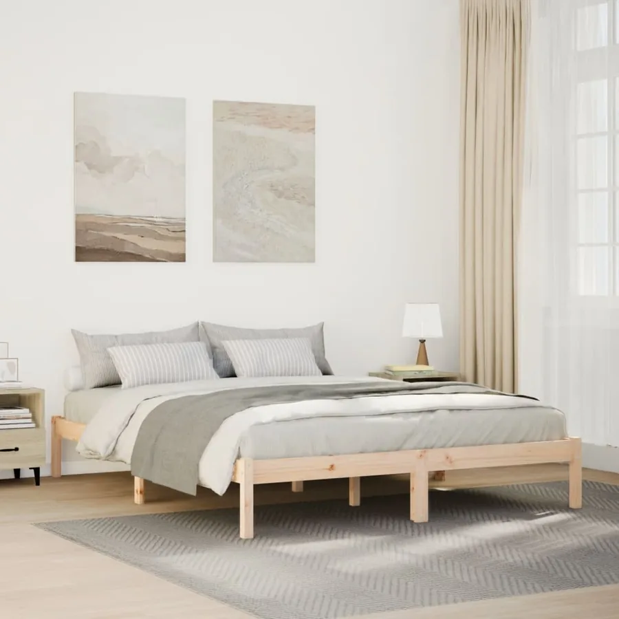 Cadre de lit extra long sans matelas 160x220 cm bois massif pin