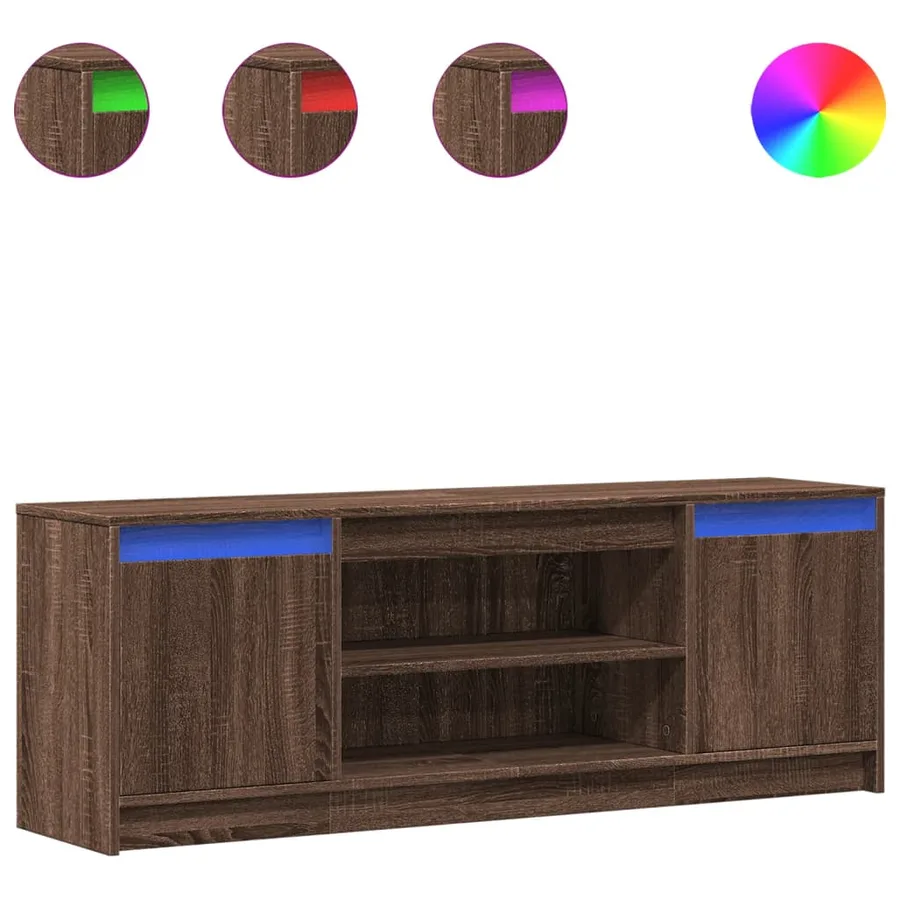 Meuble TV avec LED chêne marron 139,5x34x50cm bois d'ingénierie - 2