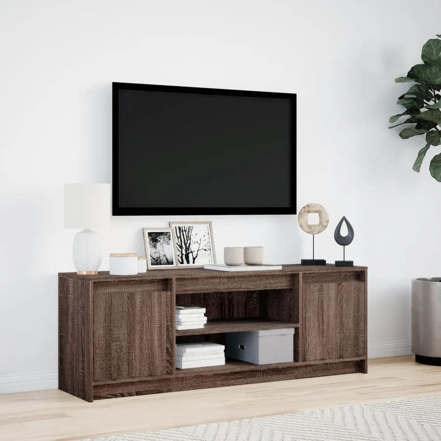 Meuble TV avec LED chêne marron 139,5x34x50cm bois d'ingénierie - 4