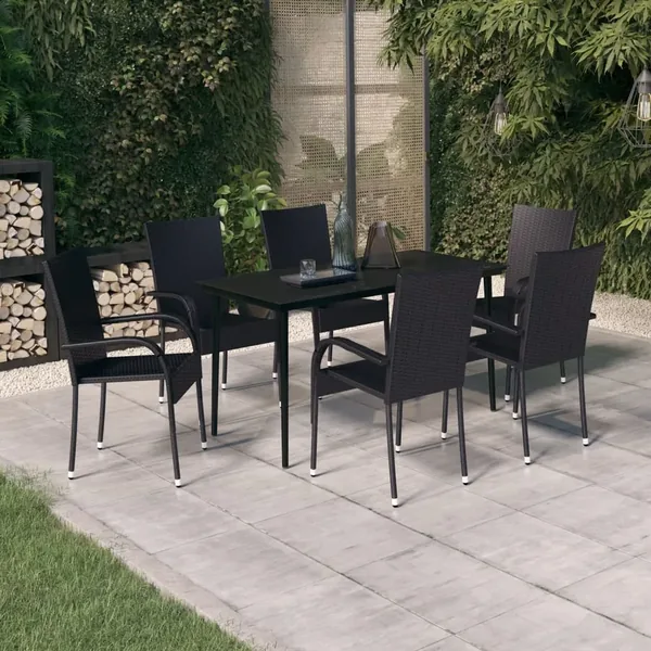 Ensemble à manger de jardin 7 pcs Noir