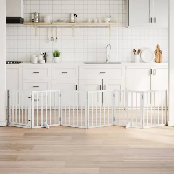Barrière pour chiens et porte 6 panneaux blanc bois de peuplier