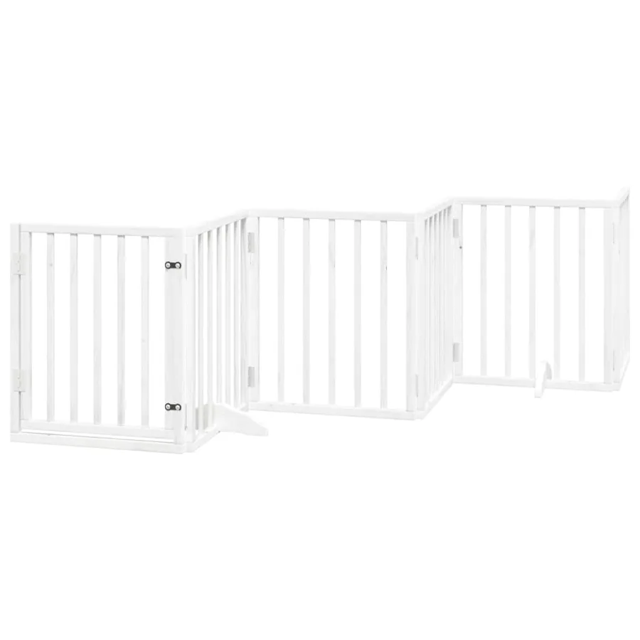 Barrière pour chiens et porte 6 panneaux blanc bois de peuplier - 2