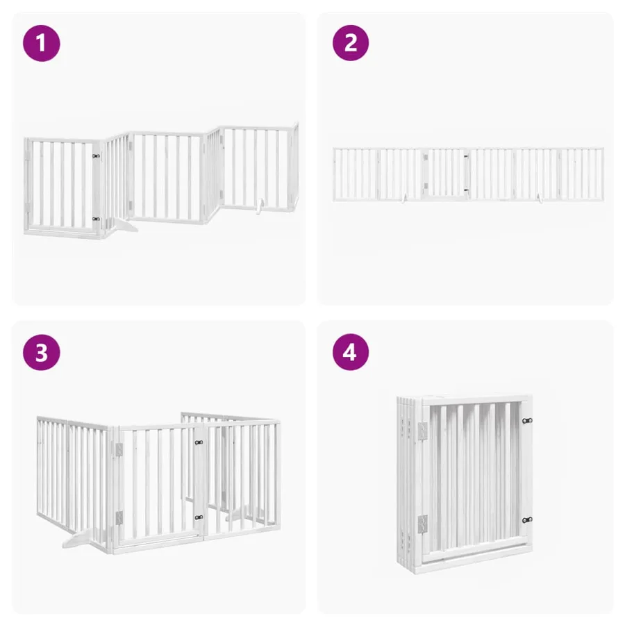 Barrière pour chiens et porte 6 panneaux blanc bois de peuplier - 7