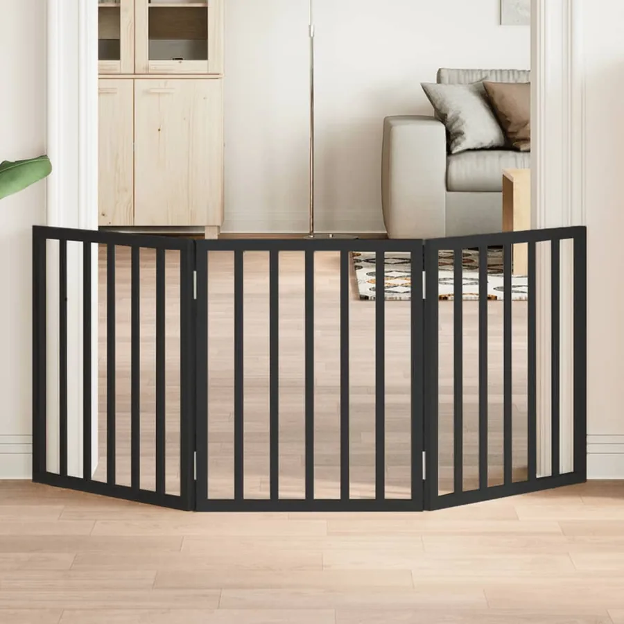 Barrière pour chien pliable 3 panneaux noir bois de peuplier