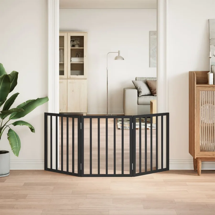 Barrière pour chien pliable 3 panneaux noir bois de peuplier - 3