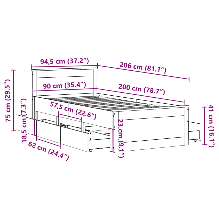 Cadre de lit sans matelas avec tête de lit 90x200 cm bois pin - 13
