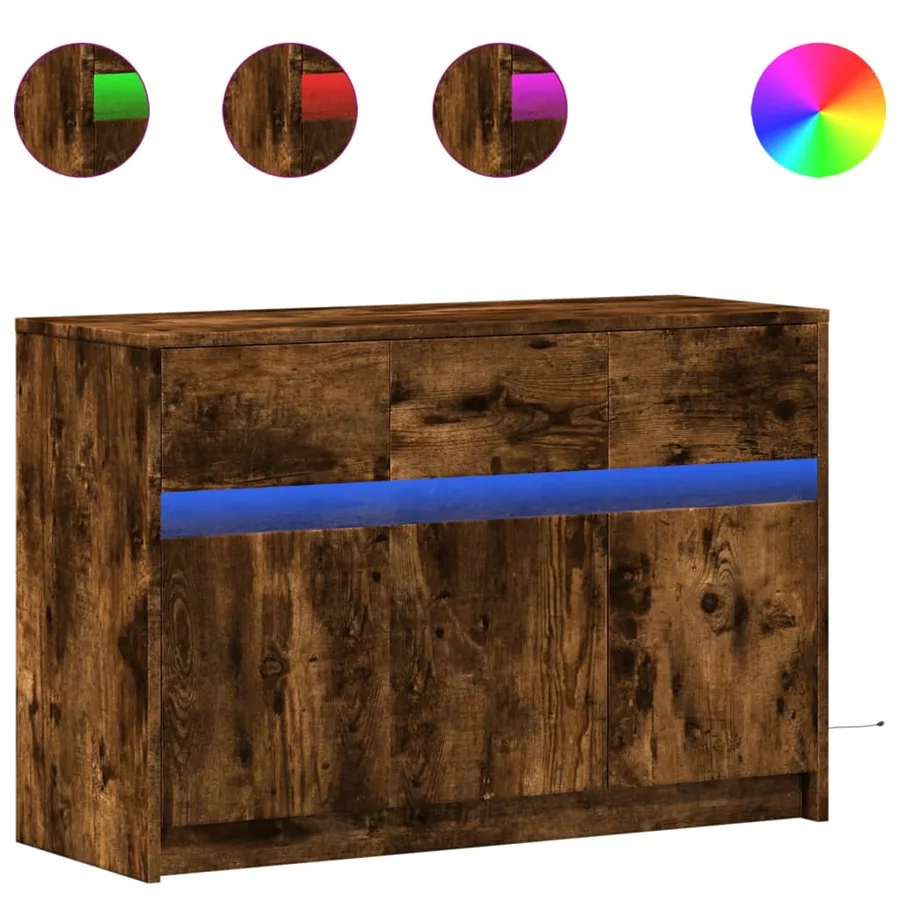 Meuble TV avec LED chêne fumé 91x34x61 cm bois d'ingénierie - 2