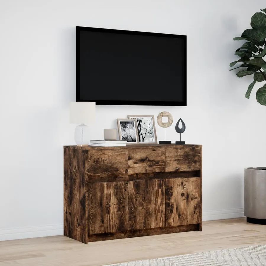 Meuble TV avec LED chêne fumé 91x34x61 cm bois d'ingénierie - 4