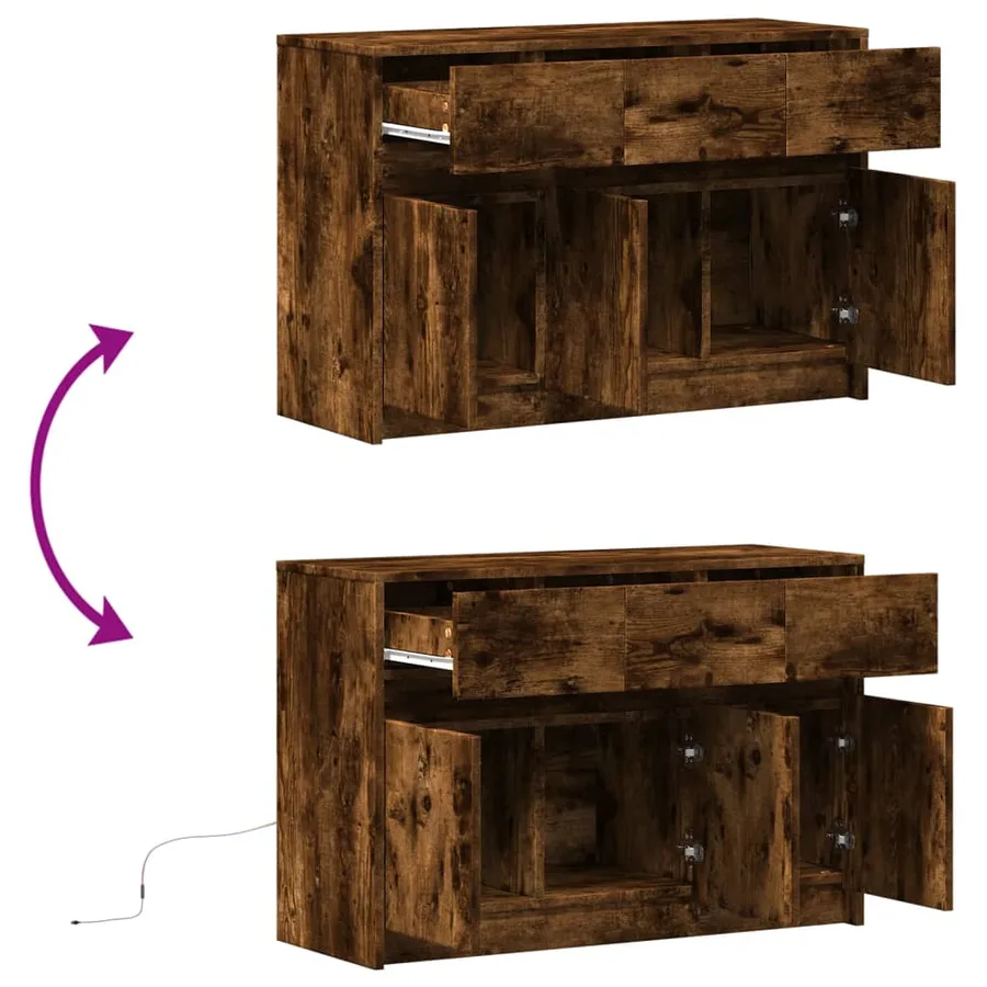 Meuble TV avec LED chêne fumé 91x34x61 cm bois d'ingénierie - 9