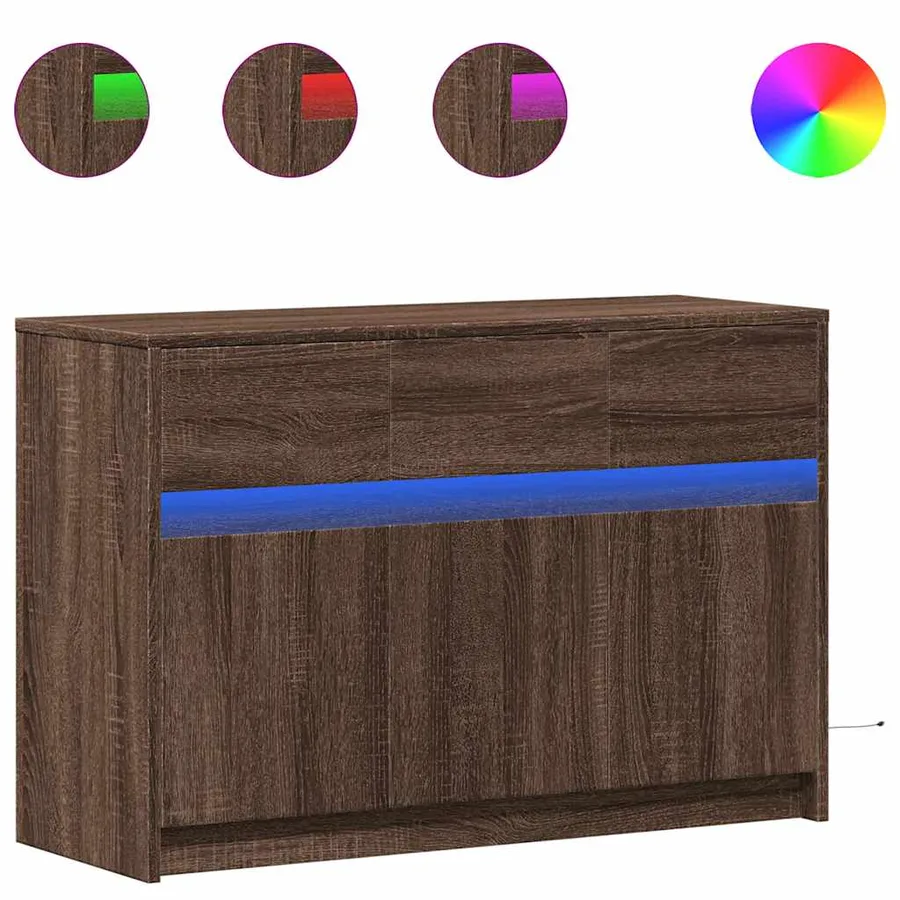 Meuble TV avec LED chêne marron 91x34x61 cm bois d'ingénierie - 2