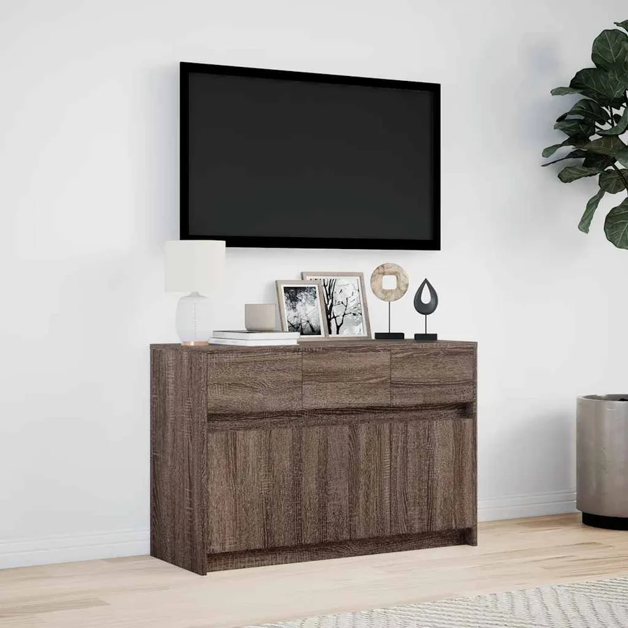 Meuble TV avec LED chêne marron 91x34x61 cm bois d'ingénierie - 4