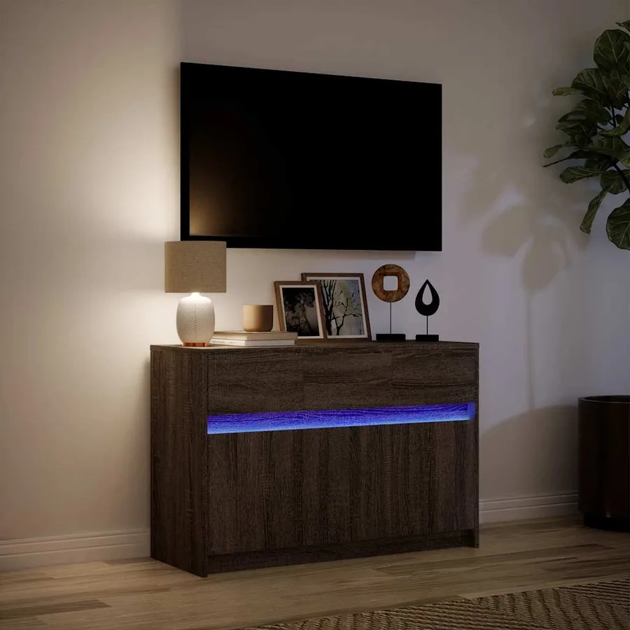 Meuble TV avec LED chêne marron 91x34x61 cm bois d'ingénierie - 5