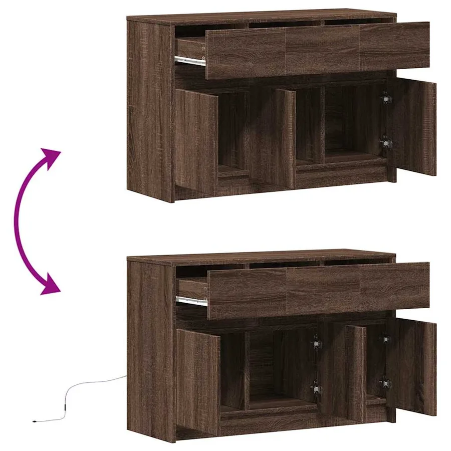 Meuble TV avec LED chêne marron 91x34x61 cm bois d'ingénierie - 9