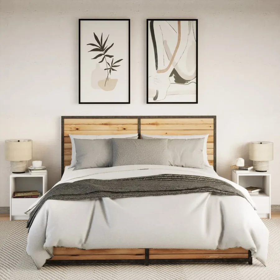 Armoires de chevet et lumières LED 2pcs blanc bois d'ingénierie - 4