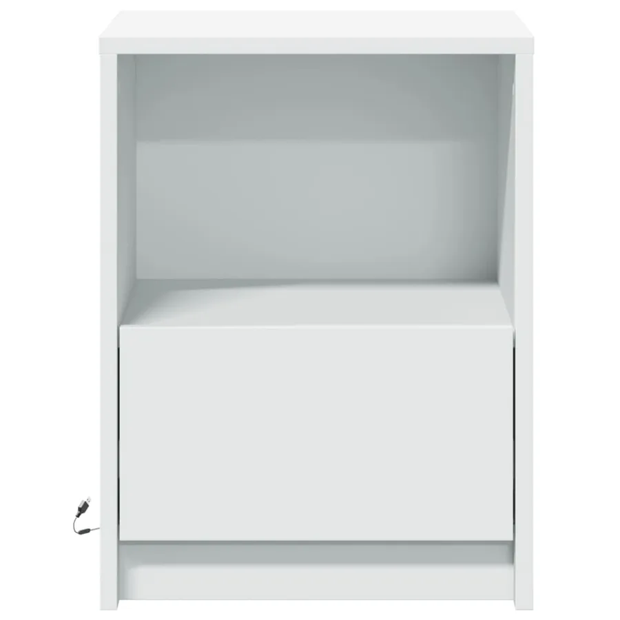 Armoires de chevet et lumières LED 2pcs blanc bois d'ingénierie - 6