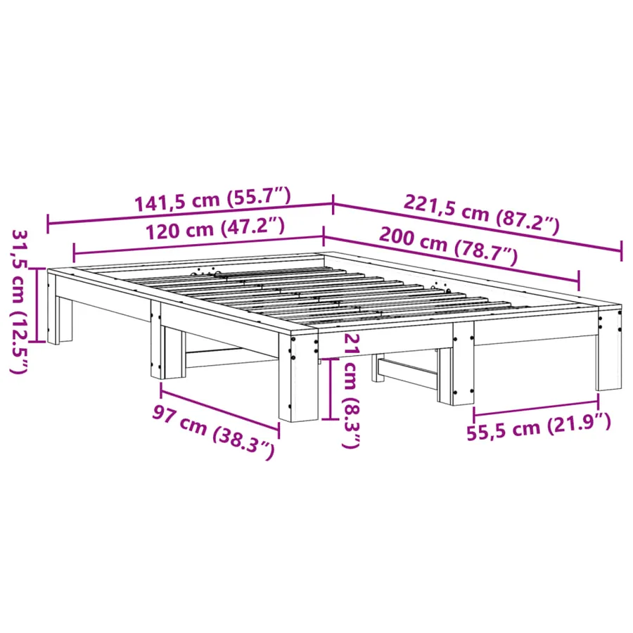 Cadre de lit sans matelas 120x200 cm bois de pin massif - 8