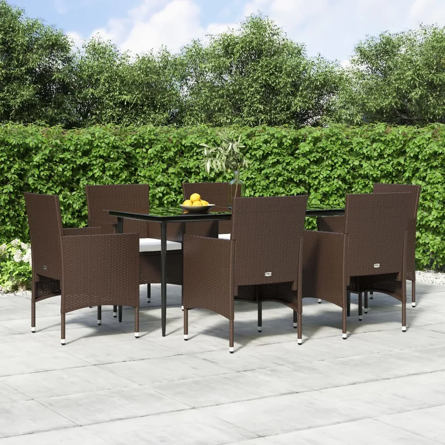 Ensemble à manger de jardin coussins 7 pcs Marron/noir