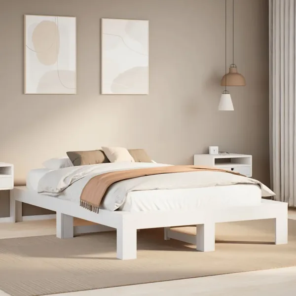Cadre de lit sans matelas blanc 135x190 cm bois de pin massif