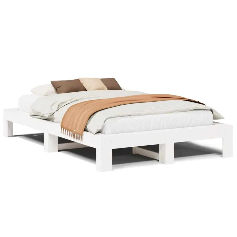 Cadre de lit sans matelas blanc 135x190 cm bois de pin massif - 2