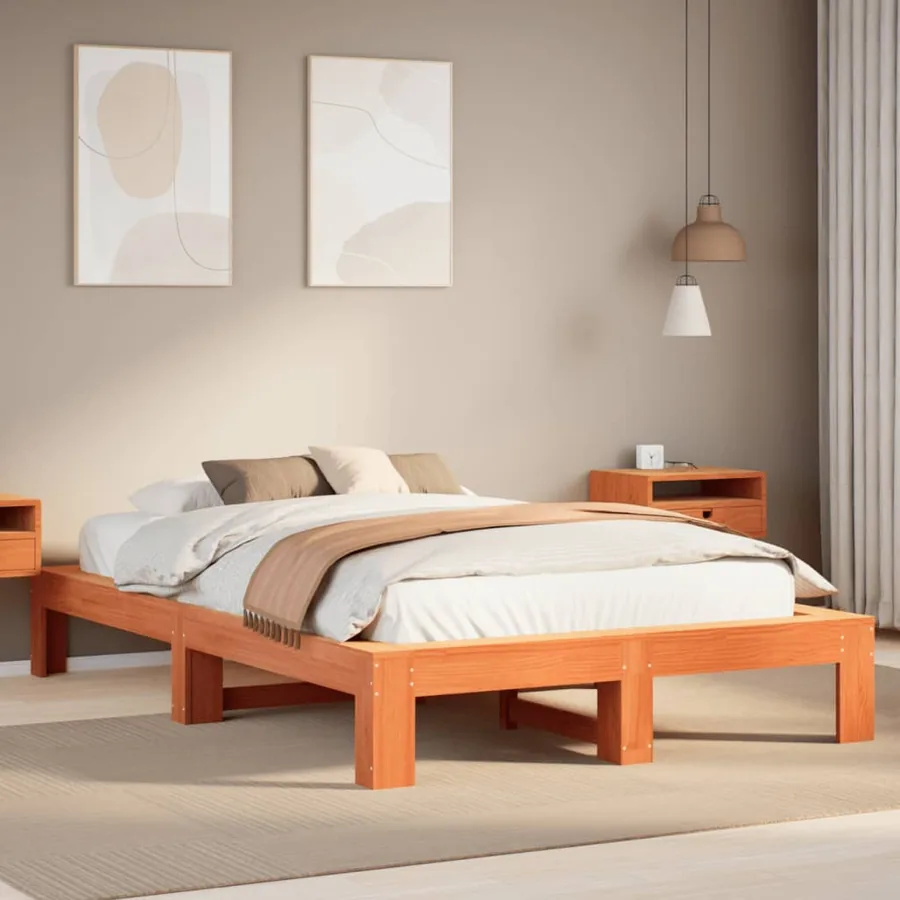 Cadre de lit sans matelas cire marron 120x200cm bois pin massif
