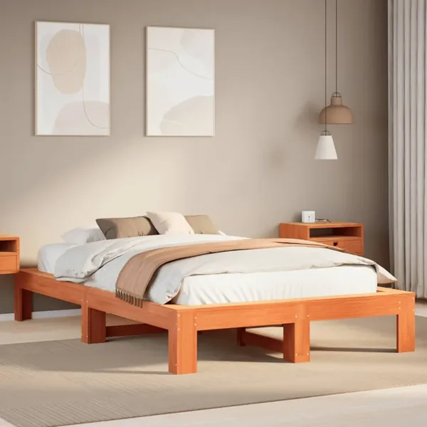 Cadre de lit sans matelas cire marron 120x200cm bois pin massif