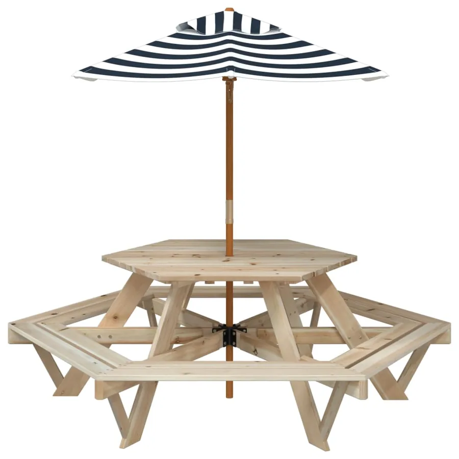 Table de pique-nique pour 6 enfants avec parasol hexagone sapin - 3