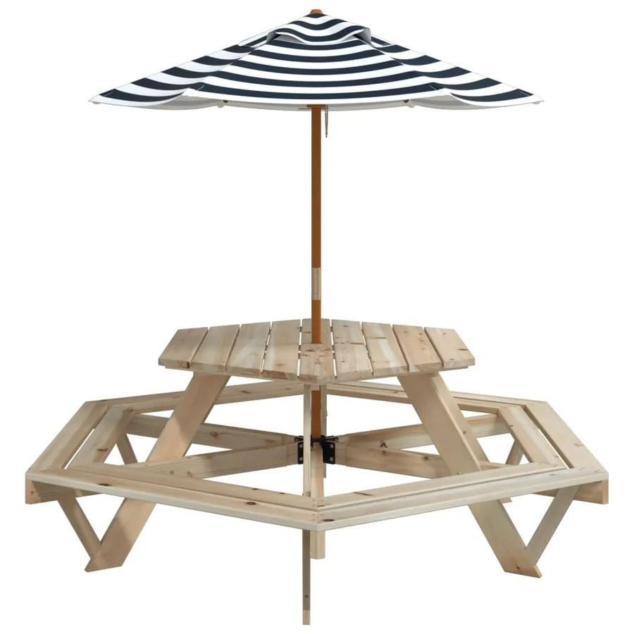 Table de pique-nique pour 6 enfants avec parasol hexagone sapin - 4
