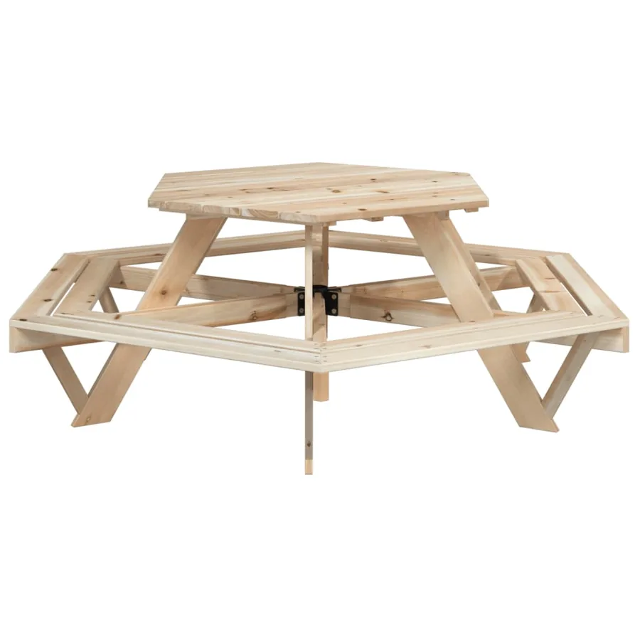 Table de pique-nique pour 6 enfants avec parasol hexagone sapin - 8