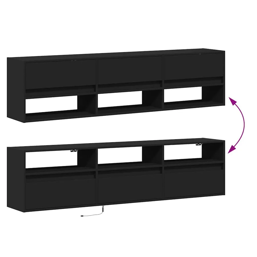 Meuble TV mural avec éclairage LED noir 180 x 31 x 45 cm - 10