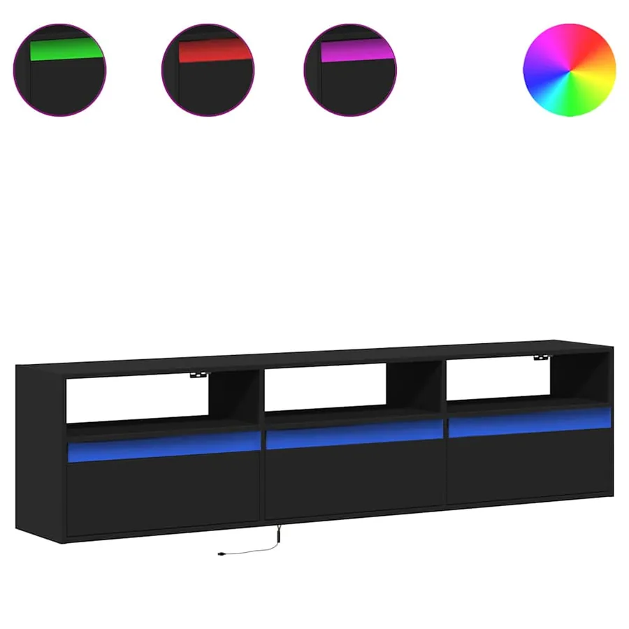 Meuble TV mural avec éclairage LED noir 180 x 31 x 45 cm - 2