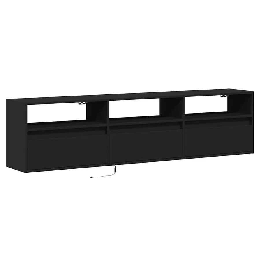 Meuble TV mural avec éclairage LED noir 180 x 31 x 45 cm - 3