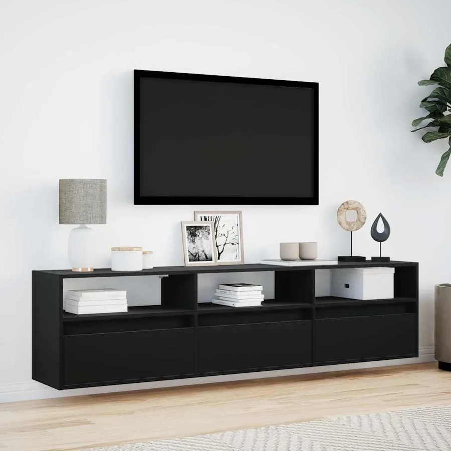 Meuble TV mural avec éclairage LED noir 180 x 31 x 45 cm - 4