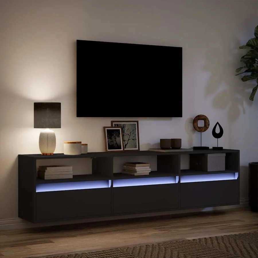Meuble TV mural avec éclairage LED noir 180 x 31 x 45 cm - 5