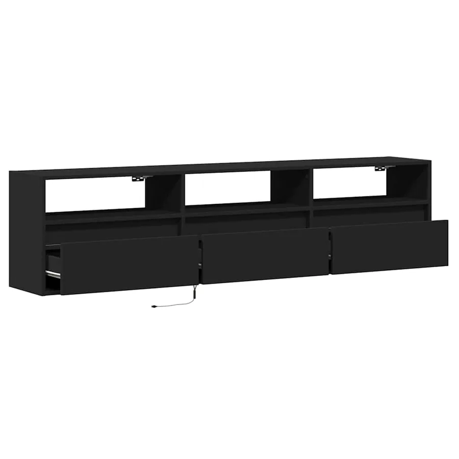 Meuble TV mural avec éclairage LED noir 180 x 31 x 45 cm - 9