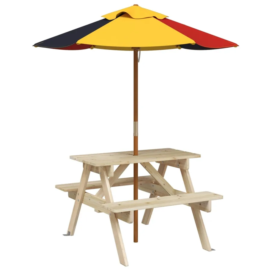 Table de pique-nique pour 4 enfants avec parasol bois de sapin - 2